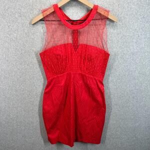 The Kooples Red Mini Dress Polka Dot Mesh Yoke Sexy Valentine Womens 36 US S NWT